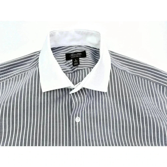Tasso Elba Regular Non Iron Large 16 34-35 Gray White Collar Stripe French Cuff - Picture 12 of 12